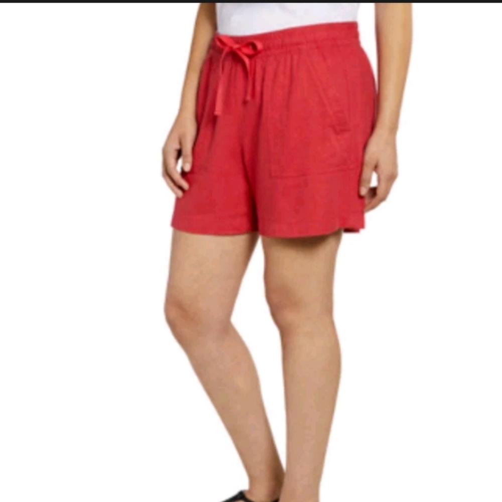 Nautica Linen 6HC Hibiscus Orange Shorts Size Large Retail $49.50 NWT